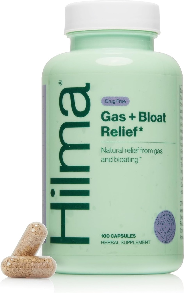 Gaz naturel Hilma et dégel avec baume de citron, fenouil et menthe poivrée, docteur formulé avec des ingrédients organiques, 100 capsules végétaliennes