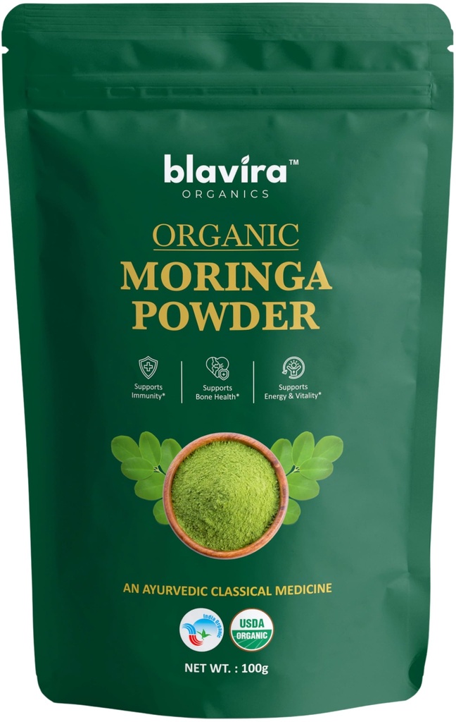 Organic Moringa Powder | India Organic & USDA Certified | Includes Measuring Scoop | Daily Use Made Easy | Moringa Powder Organic - 100g