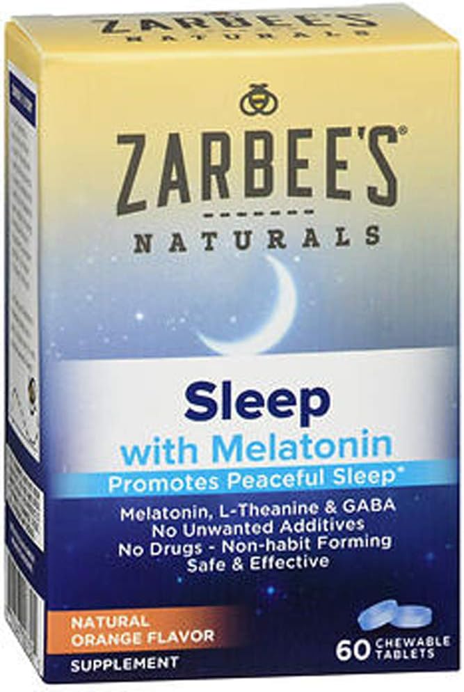 Zarbee's Naturals Sleep Melatonine, Orange Flavor, 60 comprimés à croquer (paquet de 2)