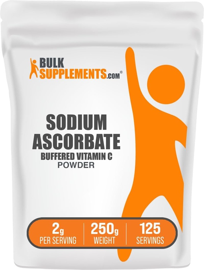 BulkSupplements.com Poudre d'ascorbate de sodium - pour le soutien immunitaire, vitamine C d'ascorbate de sodium - vitamine C buvée, sans gluten, 2g par portion, 250g (8,8 oz) (paquet de 1)