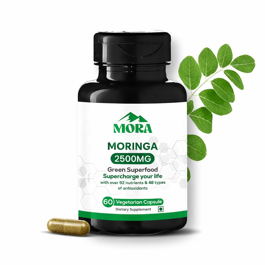 MORA Moringa Capsules - 5:1 Drumstick Leaf Extract | Moring Leaf Extract for Energy, Immunity, Digestion, Hair & Skin | 60 Vegan Lab-Tested Capsules
