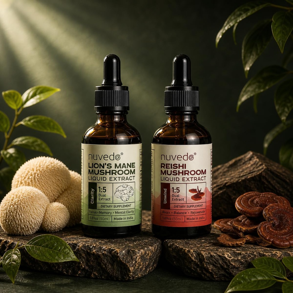 Nuvedo | Lions Mane Mushroom & Reishi Liquid Extract Combo | 2 Pack