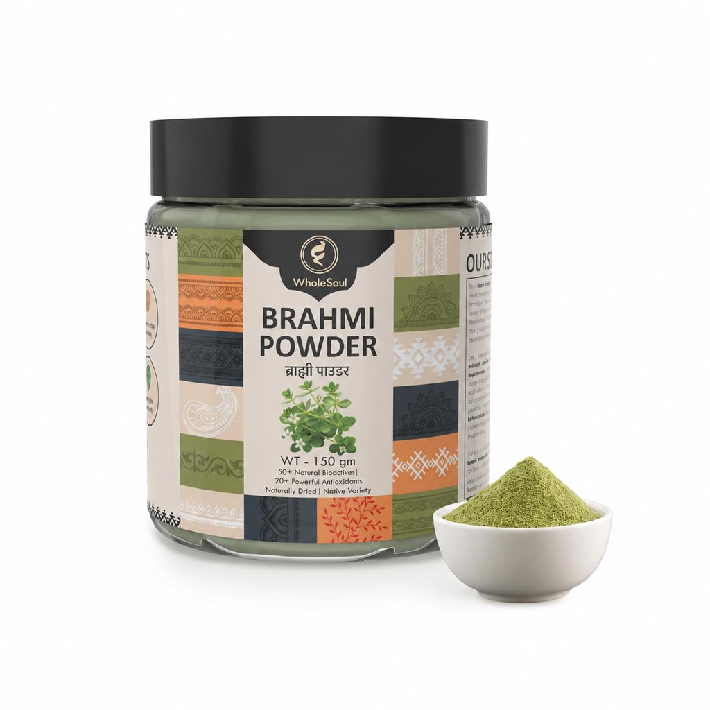 Whole Soul Brahmi Powder 150 g | 100% Pure Ayurvedic Brahmi (Bacopa Monnieri) | Brain & Memory Support | Focus, Mental Clarity & Stress Relief | No Additives | Premium Herbal Supplement
