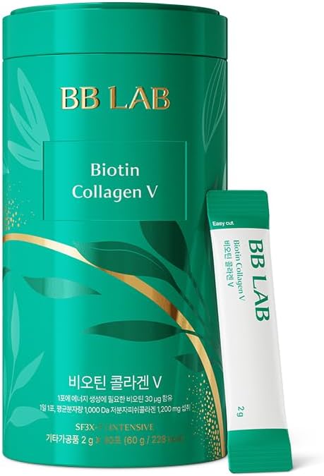 BB LAB Powder Collagen, SF3X-7 Série intensive, Fabriqué en Corée, 30 bâtons (Biotin Collagen V), Vert