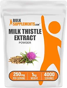 BulkSupplements.com Milk Thistle Extract Powder - Herbal Supplement, Milk Thistle Supplement - Gluten Free, 250mg per Serving, 1kg (2.2 lbs) (Pack of 1)