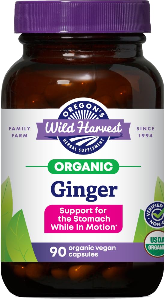 La récolte sauvage de l'Oregon, Capsules de gingembre biologique certifiées pour le soutien de l'estomac, non OGM, 1000 MGS, 90 comtes