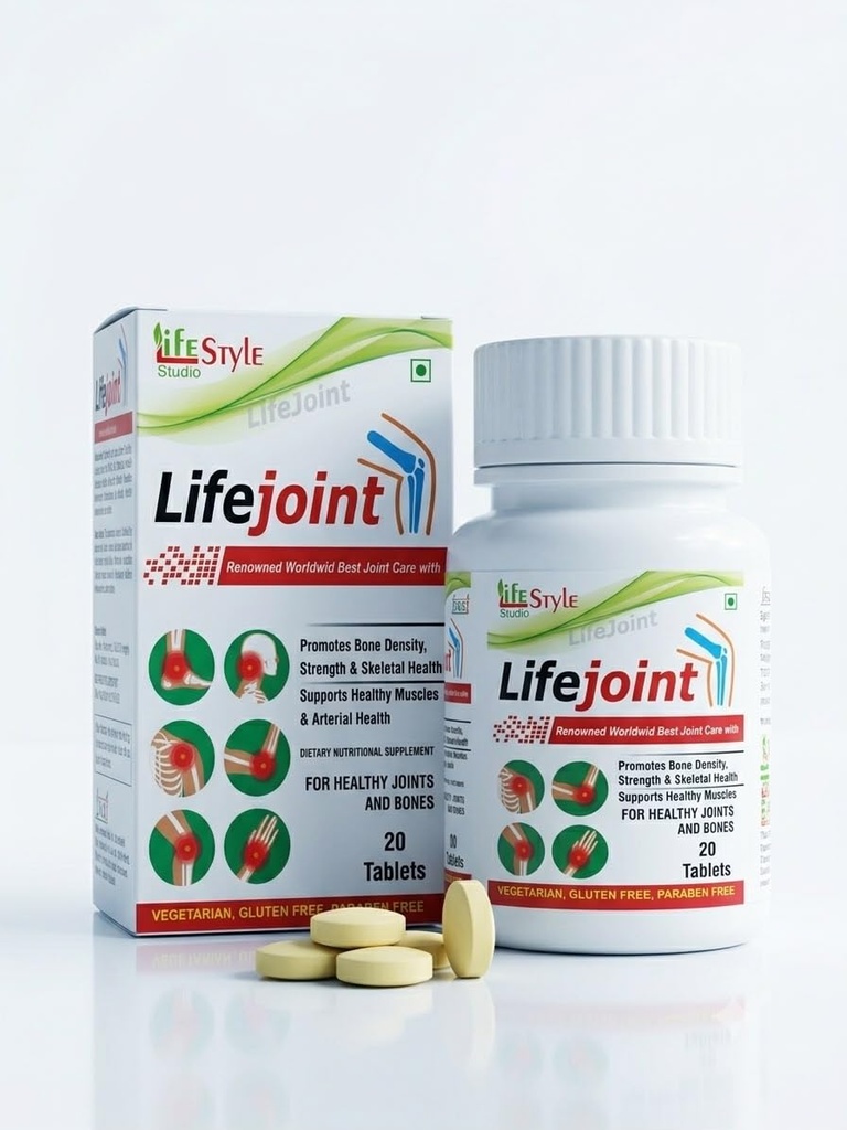 Lifestyle Studio LifeJoint Joint Care Supplement | Promotes Bone Density & Skeletal Health | Supports Healthy Muscles & Arterial Health | 20Vegetarian Tablets (Pack of 1)
