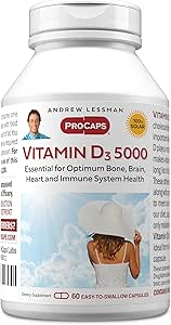 ANDREW MOINSMAN Vitamine D3 5000 UI 60 capsules - Haute puissance, essentielle pour l'absorption de calcium, soutient la santé osseuse, la fonction musculaire saine, système immunitaire, plus.