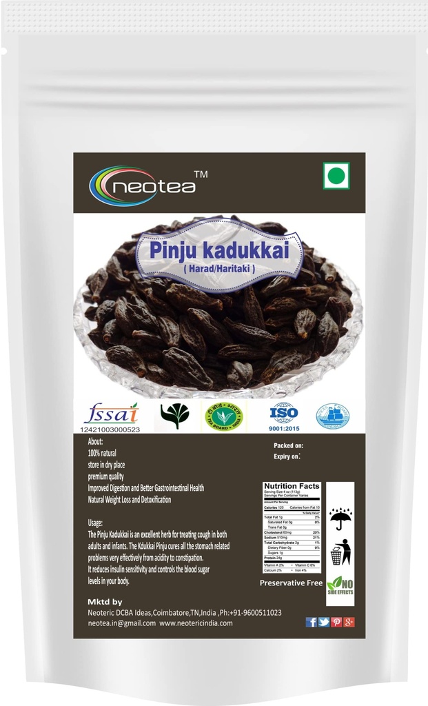Neotea Flax Pinju Kadukkai, Harad, Haritaki – 300GM Organic Herbal Supplement for Digestive Health, Detox, Immune Support, and Wellness Boost