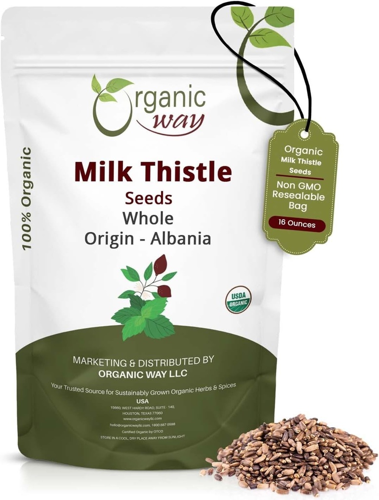 Graines de chardon de lait entier biologique (Silybum marianum) - Thé à base de plantes - European Wild-Harvest, Organic & Kosher Certified, Vegan, Non OGM & Gluten Free, USDA Certified, Origin - Albanie (16 Oz)