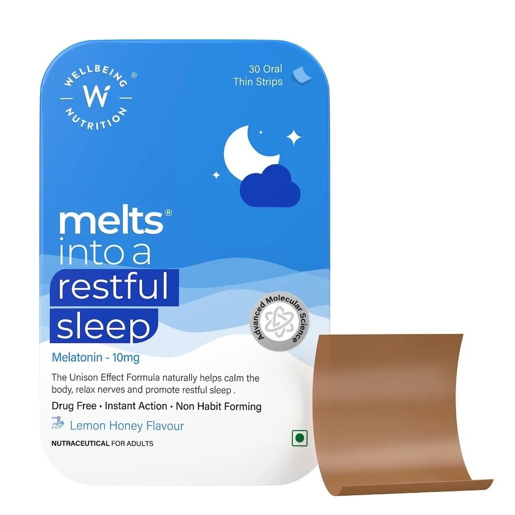 Wellbeing Nutrition Melts into a Restful Sleep Melatonin 10mg - Strip of 30 Oral Thin Strips