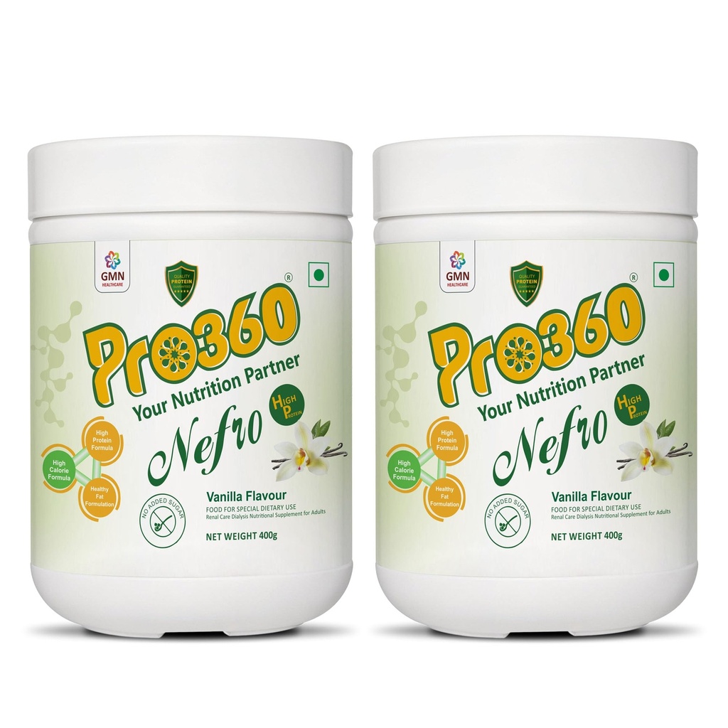 Pro360 Nefro HP Powder – Vanilla Flavour, 400g – High Protein Dialysis Care Nutritional Supplement for Renal Support – Protein Powder with L-Taurine, L-Carnitine & Essential Nutrients (Pack of 2)