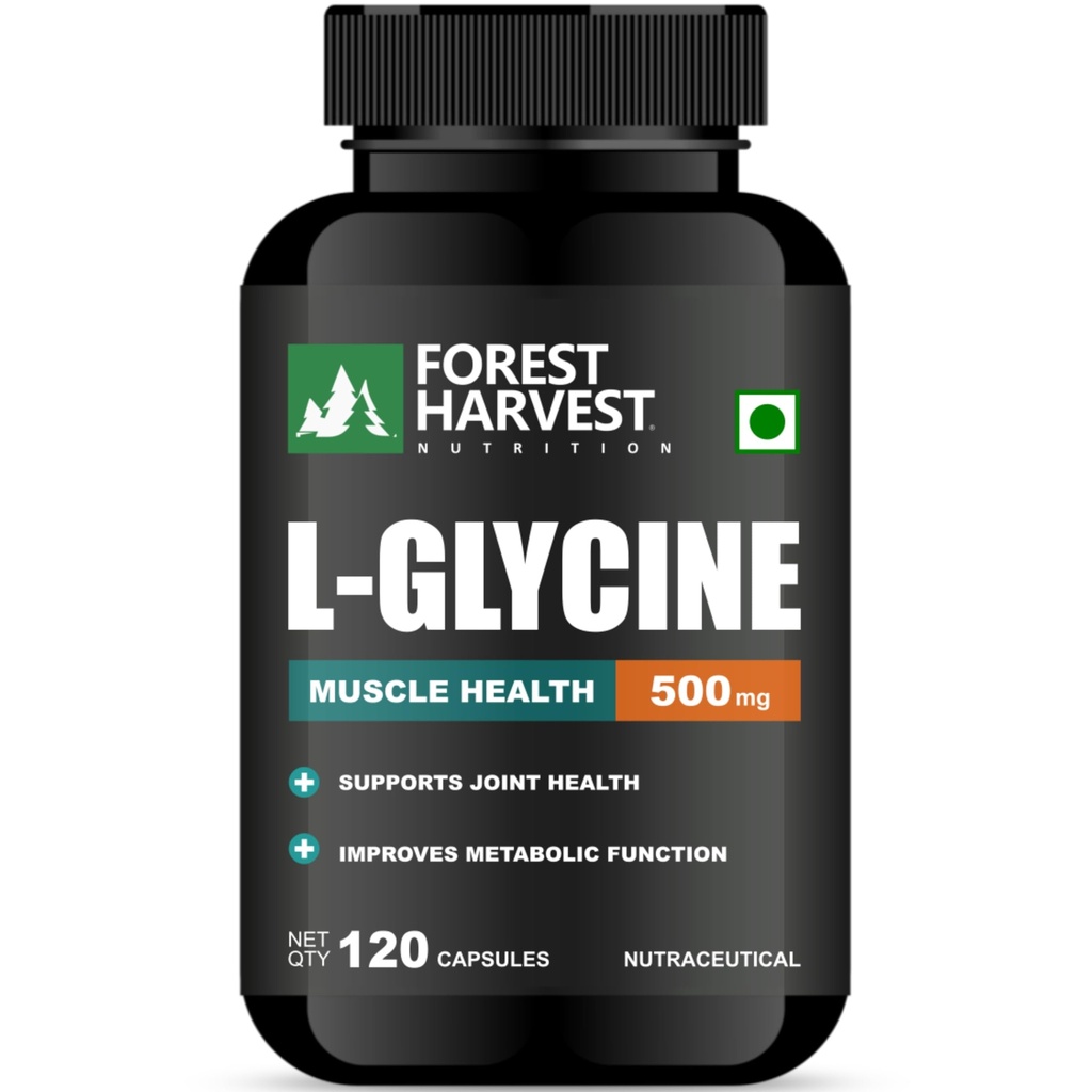L-Glycine 500 mg | Supports Sleep Quality, Relaxation & Metabolism | Amino Acid Supplement | 120 Vegetarian Capsules | WHO-GMP, ISO, HACCP & FSSAI Certified