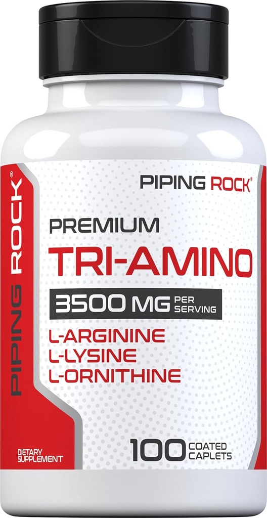 Piping Rock Tri Amino Supplement | 100 Caplets | Complex with L-Arginine, L-Ornithine, L-Lysine | Vegetarian, Non-GMO, Gluten Free
