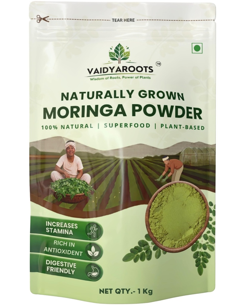 Organic Moringa Leaf Powder 1kg | Sahjan, Drumstick, Murungai Leaves | Ayurvedic Superfood for Energy, Immunity & Detox | Rich in Protein, Iron, Calcium, Vitamins | Natural & Lab Tested