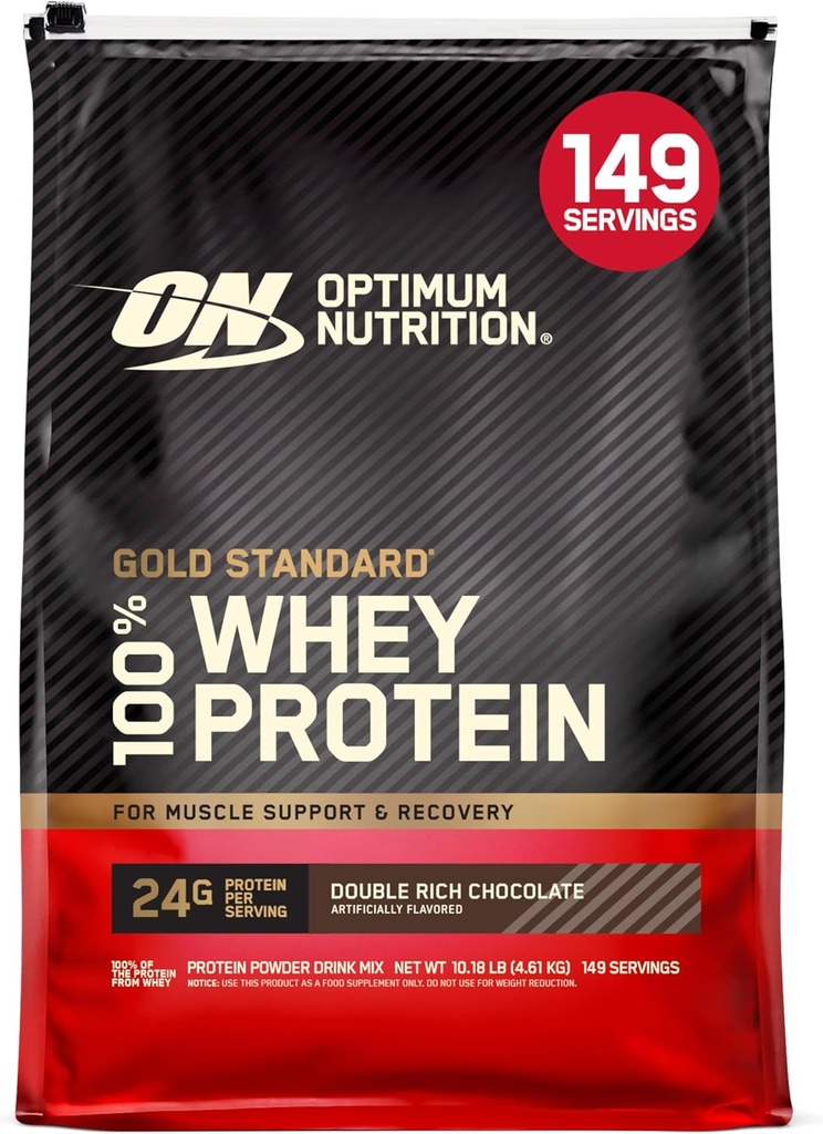 Optimum Nutrition Or Standard 100% poudre de protéines de lactosérum, chocolat double riche 10 livres (emballage mai Vary)