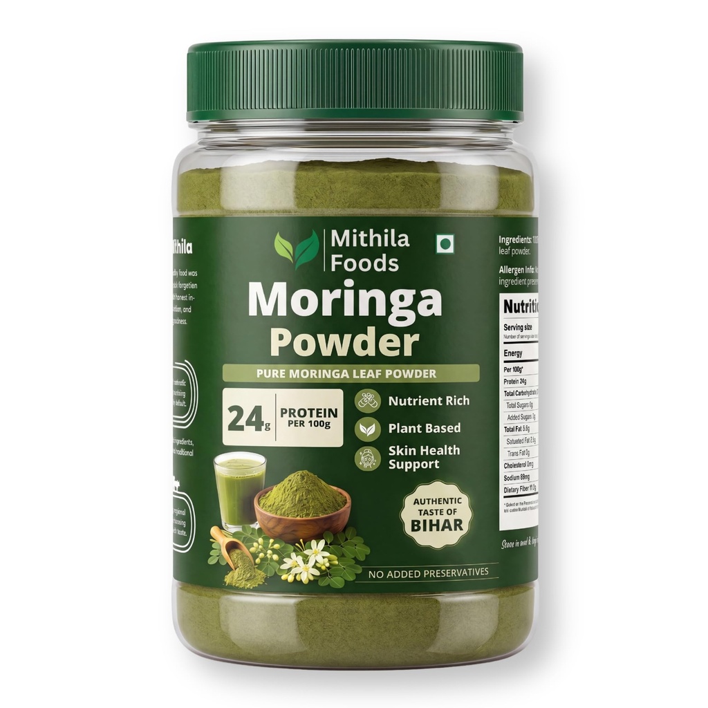 MITHILA FOODS Moringa Powder 500g | Munga Greens, 100% Pure Moringa Leaf Powder | Nutrient-Dense Antioxidants, Vitamins & Minerals | Energy, Immunity & Daily Wellness | Authentic Taste of Jharkhand