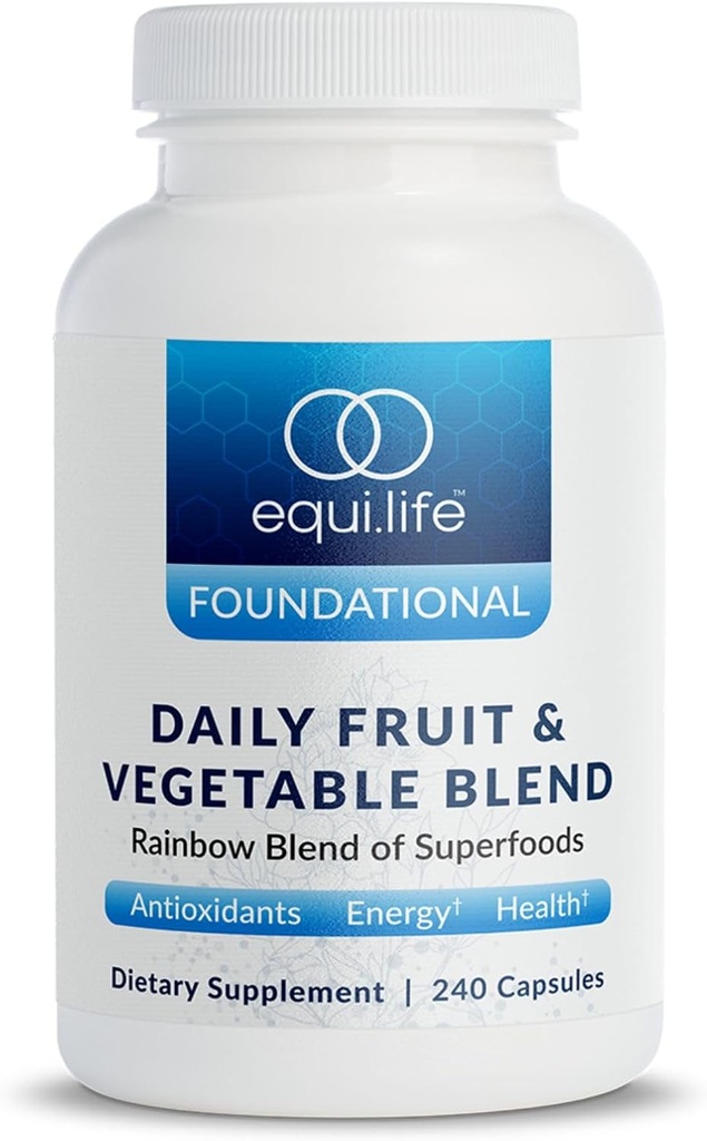 Équilife Mélange quotidien de fruits et légumes, Capsules de supplément antioxydants Superfood, Sens nutritif avec vitamine C, fibre et 9 acides aminés essentiels, soutient l'énergie, Vegan 240 capsules