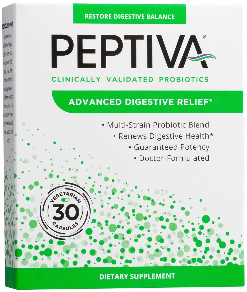 Peptiva Advanced 50 Million CFU probiotique - Relief digestif - cliniquement validé, Probiotique Premium, 30ct