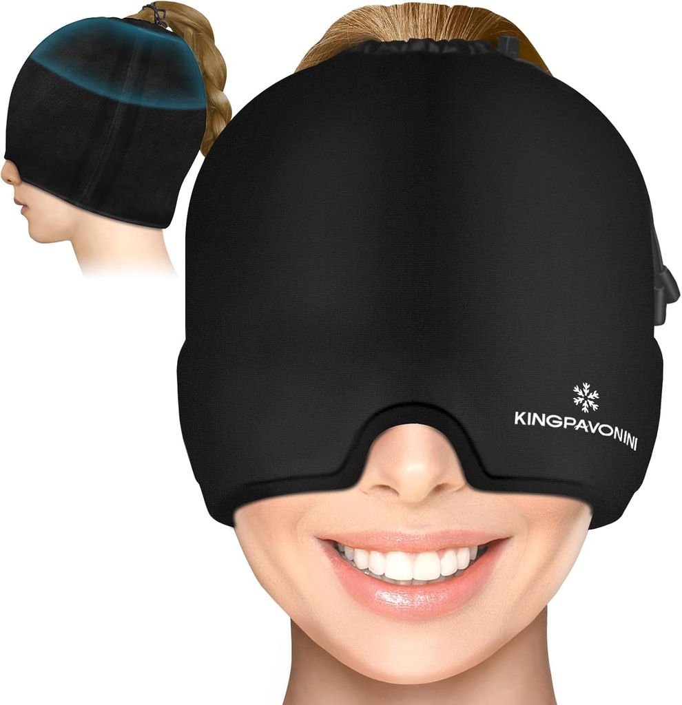 Gel Ice Migraine Cap de soulagement des maux de tête, réglable Cap de maux de tête Migraine avec cordon de serrage Convient à toutes les têtes, Compression froide Cap de soulagement de la migraine pour la tension, le stress, le sinus, les yeux puffy, la thérapie chaude/froide