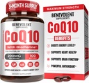 Benevolent Pure CoQ10 200mg Softgels avec BioPerine® pour l'absorption maximale, Ubiquinone Coenzyme Q10 Supplément pour la santé cardiaque, la production d'énergie, le vieillissement en santé et le soutien antioxydant, 100 Softgels