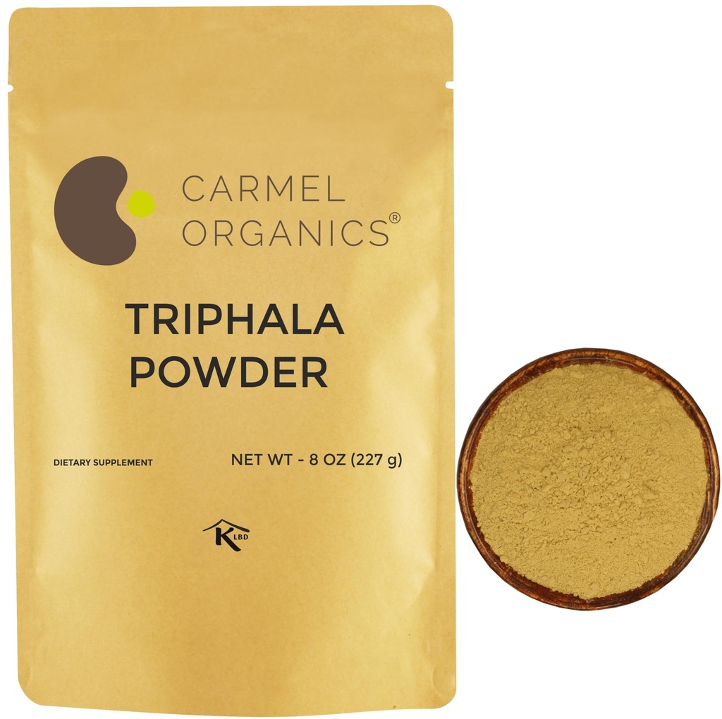 ORGANISMES DE CARMEL Poudre de Triphala (8 onces) pour le soutien digestif - Pas d'ajout de conservateurs - Mélange égal de Harad, Baheda et fruits Amla
