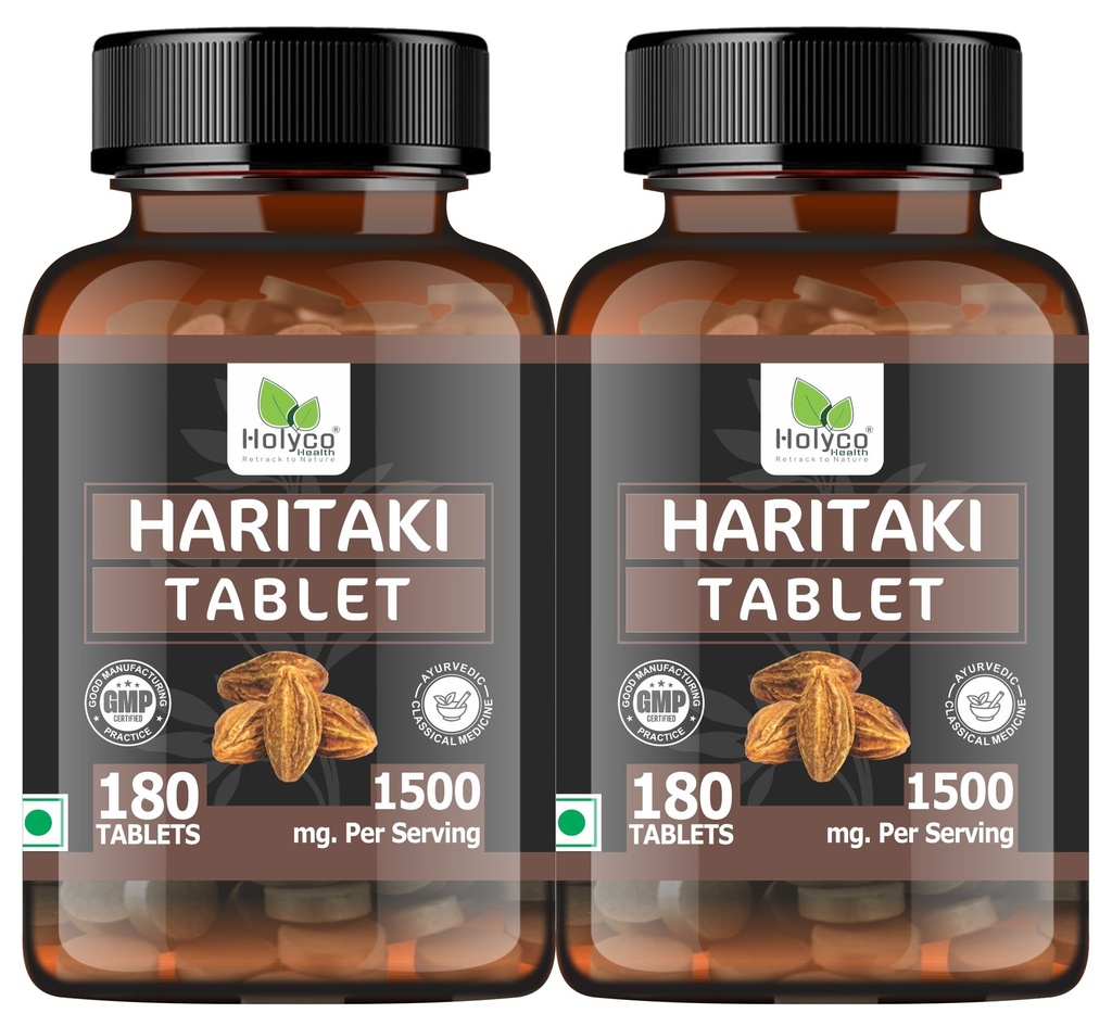 Haritaki Tablet -180 Tablets (Pack of 2) | Known as Harde, Harad, Kadukkai, Himaj tablets | Natural, No Additives and Preservatives