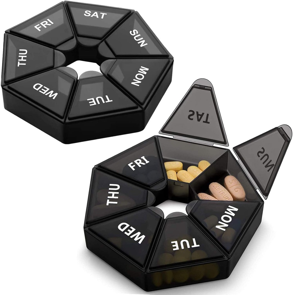 2PCS Weekly Pill Organizer Large 7 Day Pill Box Organizer Daily Medicine Case for Vitamine Fish Oil Pills Suppléments Arthrite Friendly