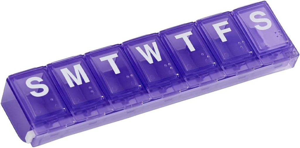 EZY DOSE Planificateur hebdomadaire (7 jours) de pilules, cas de médecine, boîte d'organisateur de vitamines, grands compartiments de verrouillage pour sécuriser les médicaments sur ordonnance et prévenir les déversements accidentels, violet
