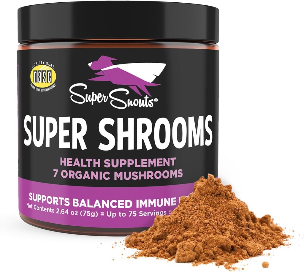 Super Snouts Super Shrooms Champignon Immune Support Supplément pour chiens et chats, 2.64 oz - Fabriqué aux États-Unis Organic Non-GMO, Immune Health for Strong Immunity, 7 Mushroom Blend Powder