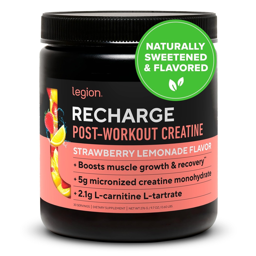 LÉGION Recharge Boissons après entraînement - Micronized Creatine Monohydrate Boissons de récupération après entraînement naturel - Muscle Builder & Recovery Booster Suppléments après entraînement (Lémonade aux mûres, 30 portions)