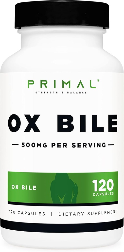 Bile à Ox Primal (120 capsules, 500 MG par portion) - Sans gluten, non-OGM, tiers testé