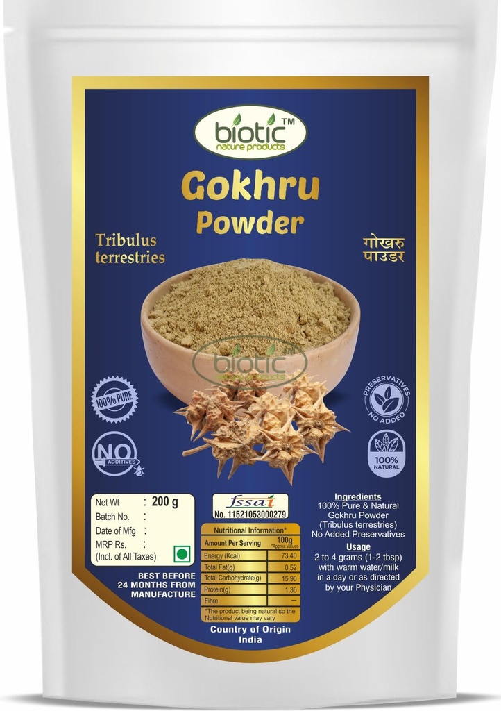 Biotic Natural Gokhru Powder 200gm - Tribulus Terrestris or Men - Gokshura Powder Organic - Gokharu Churna