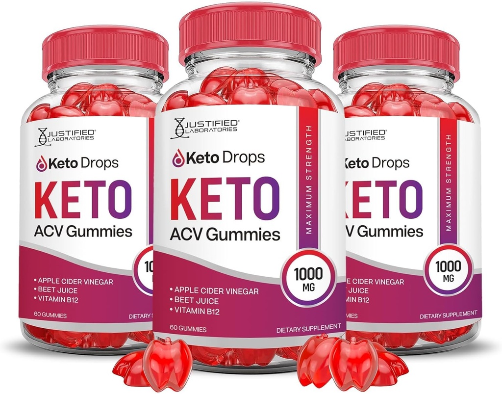 Laboratoires justifiés (3 pack Keto gouttes Gommies Keto ACV Formule 1000MG Keto gouttes Gommies Keto vinaigre de cidre de pomme formulé avec jus de pomme de grenade poudre B12 Vegan Non OGM 180 Gommys