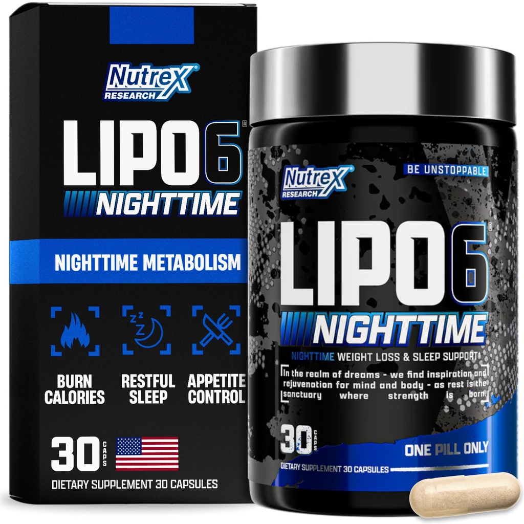 Nutrex Lipo 6 Brûleur de graisse nocturne de mélatonine aide au sommeil et perte de poids pilules de régime pour les hommes et les femmes