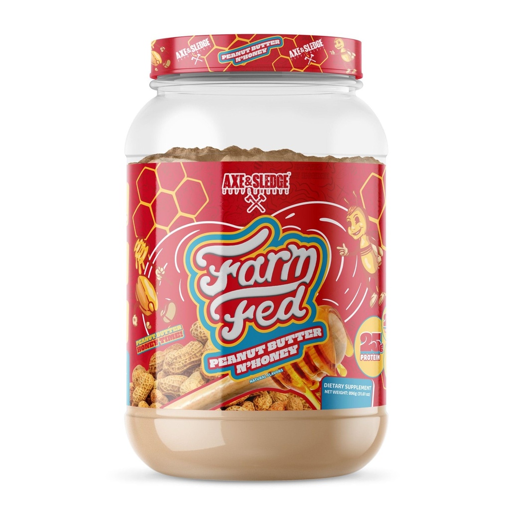 Axe & Sledge Farm Fed 100% Whey Protein Isolate de 25g Protéine de faible teneur en glucides, faible teneur en sucre, sans gluten, poudre de protéines pour les hommes et les femmes
