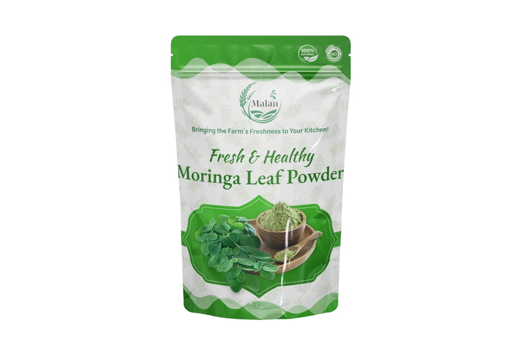 Malan Premium Moringa Leaf Powder 100g | 100% Pure & Natural Drumstick Leaves Powder | No Chemicals, No Preservatives | Rich in Iron, Calcium & Protein | Immunity Booster | For Smoothies, Hair & Skin Care