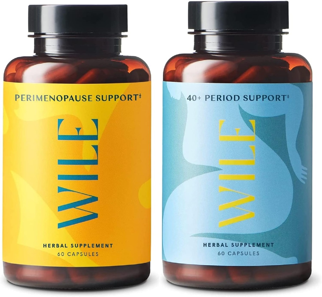 Wile Periménopause Support & 40+ Support, 2-Pack, PMS Relief & Ménopause Suppléments pour femmes, (2) Bouteilles de 60 Capsules chacune, 120 Total