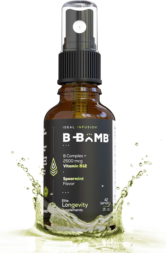 B-Bomb Vitamine B12 + B Spray liquide complexe: méthylcobalamine avec adénosylcobalamine: énergie et soutien de l'humeur, sans sucre, végétalien, saveur de Spearmint biologique
