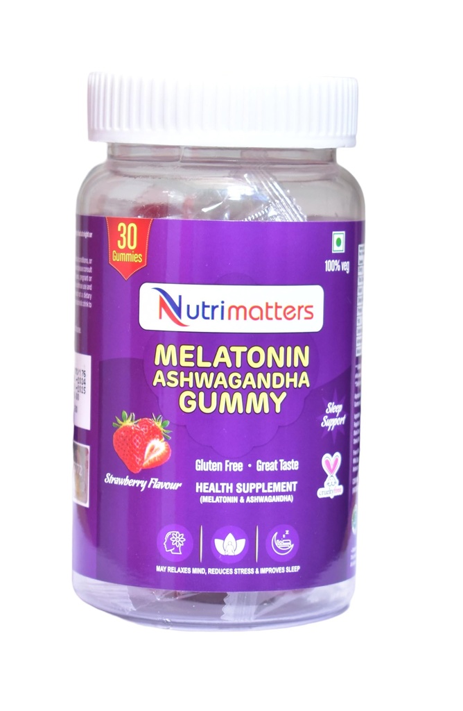 Sleep Gummies for Men & Women with Melatonin 5mg and Ashwagandha | Promotes Deep Sleep, Relaxes Nerves & Reduce Stress | Strawberry Flavour | 30 Gummies