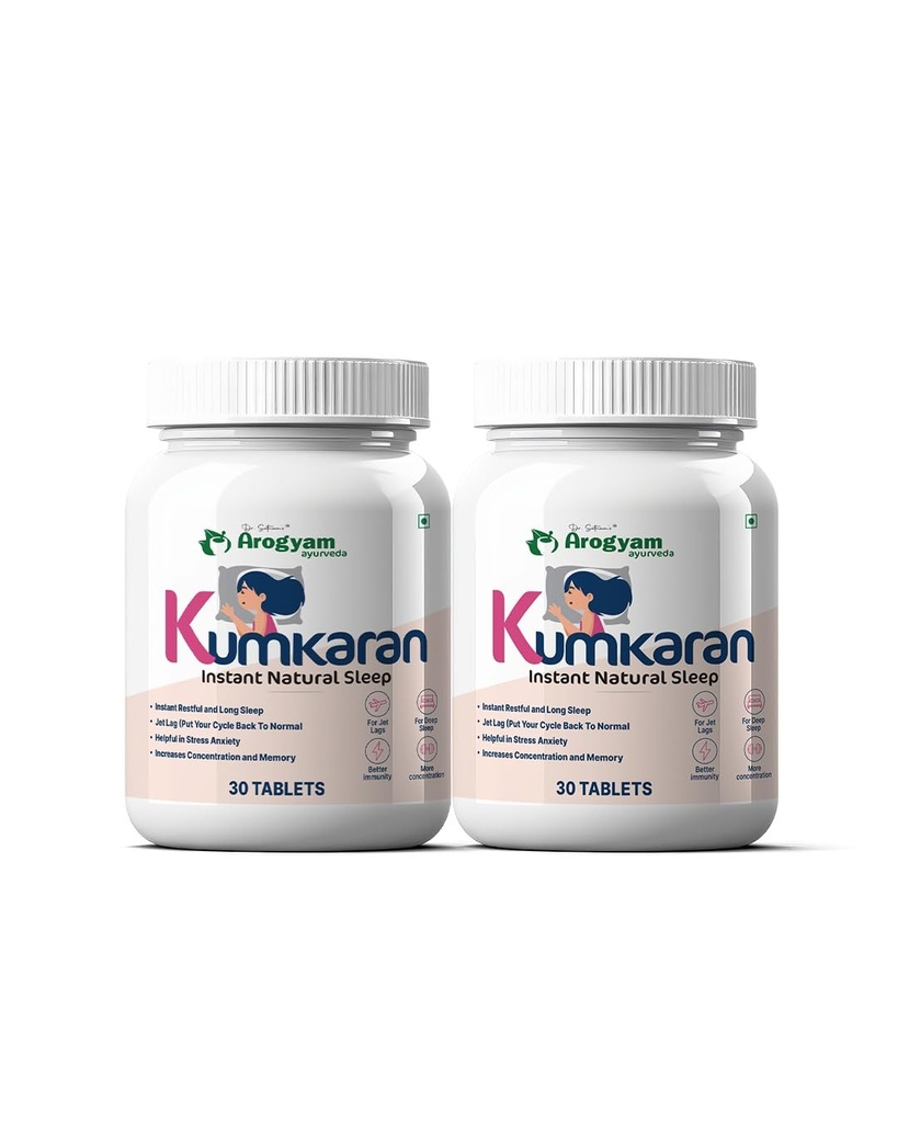 Dr. Satnam's Arogyam Ayurveda Kumkaran Natural Sleep Tablets I Melatonin 5 mg I Non-Habit-Forming Medicine with Medical Herbs Extract Sleeping Pills (60 Tablets) Pack of 2