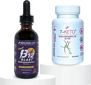 Bricker Labs MetaboBoost Duo: Fat-Burning & Energy Essentials: 7-Keto DHEA Métabolite 50mg Weight Management Support and B12 Blast méthylcobalamine 1000mcg sublingual Liquid Energy Vitamines