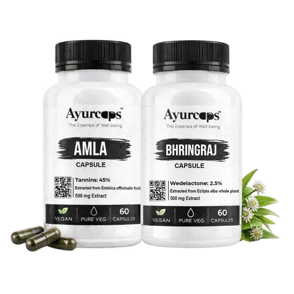 Hair Wellness Kit | Amla And Bhringraj Capsules | Herbal Hair Wellness Support | Plant-Based Ayurvedic Supplement for Scalp Care & Daily Routine | Pack of 2