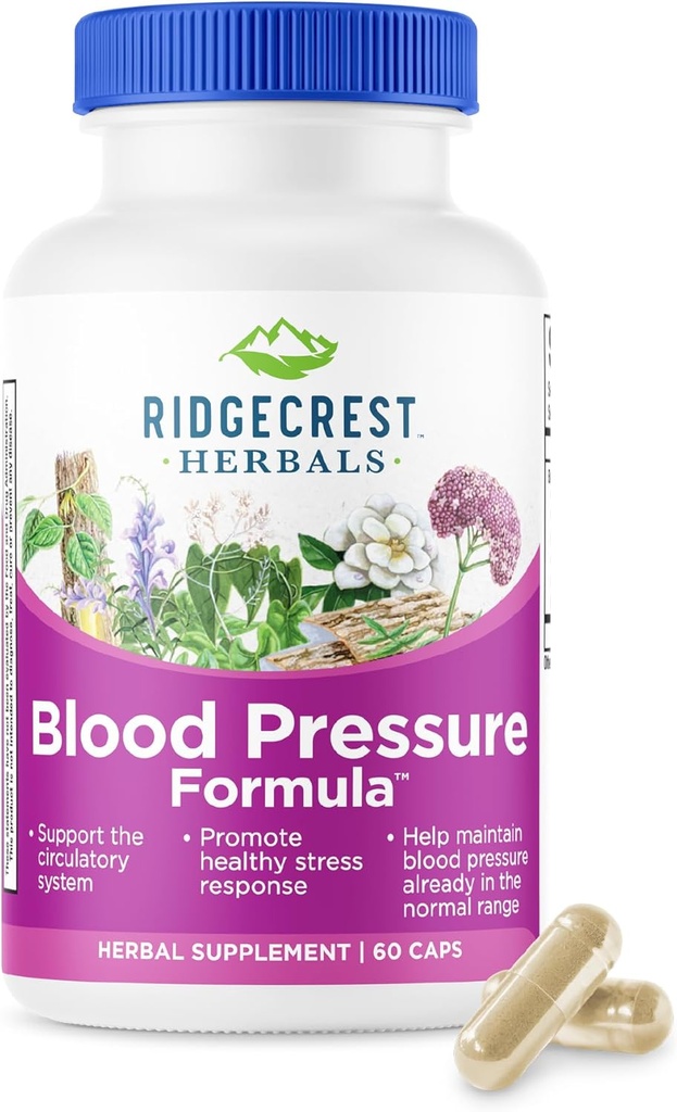 RidgeCrest Herbals Formule à base de plantes de pression artérielle, 12 herbes, Poria Champignon, Gastrodia, Gardenia, pour la santé cardiaque, vasculaire, circulatoire (60 comte (paquet de 1))