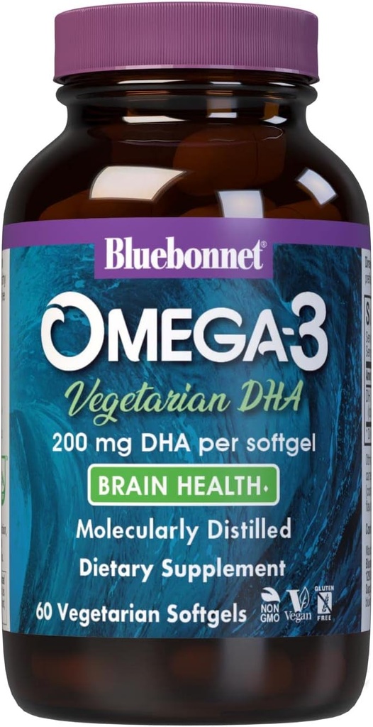 BlueBonnet Omega-3 Végétarien DHA Softgels végétariens, 200 mg, 60 Nombre ('743715009097)