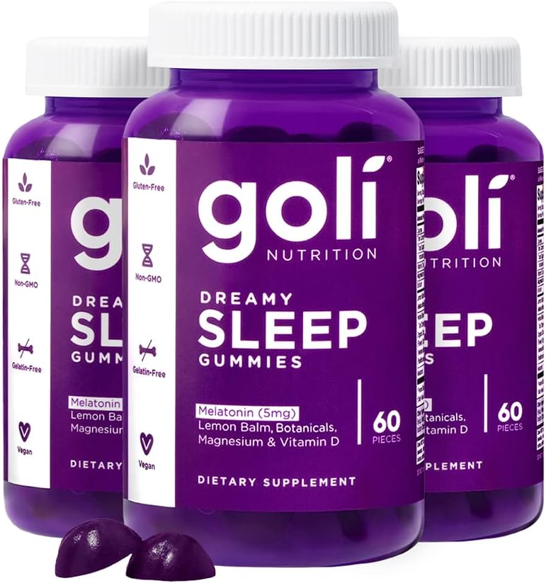 Goli Dreamy Sleep Gummy - 180 Compte - Mélatonine, vitamine D, magnésium et extrait de baume de citron - sans gélatine, sans gluten, végétalien et non-OGM