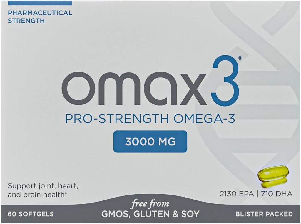 Omax3 Professional Strength Ultra-Pure Omega-3 Huile de poisson - 1000 mg - maximum de soutien articulaire et musculaire - EPA DHA - NSF certifié - 60 Softgel Blister Pack