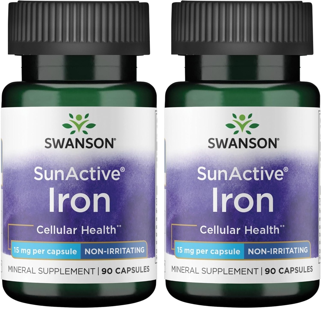 Swanson Fer Sunactif non irritant 15 Milligrammes 90 Capsules (2 Pack)