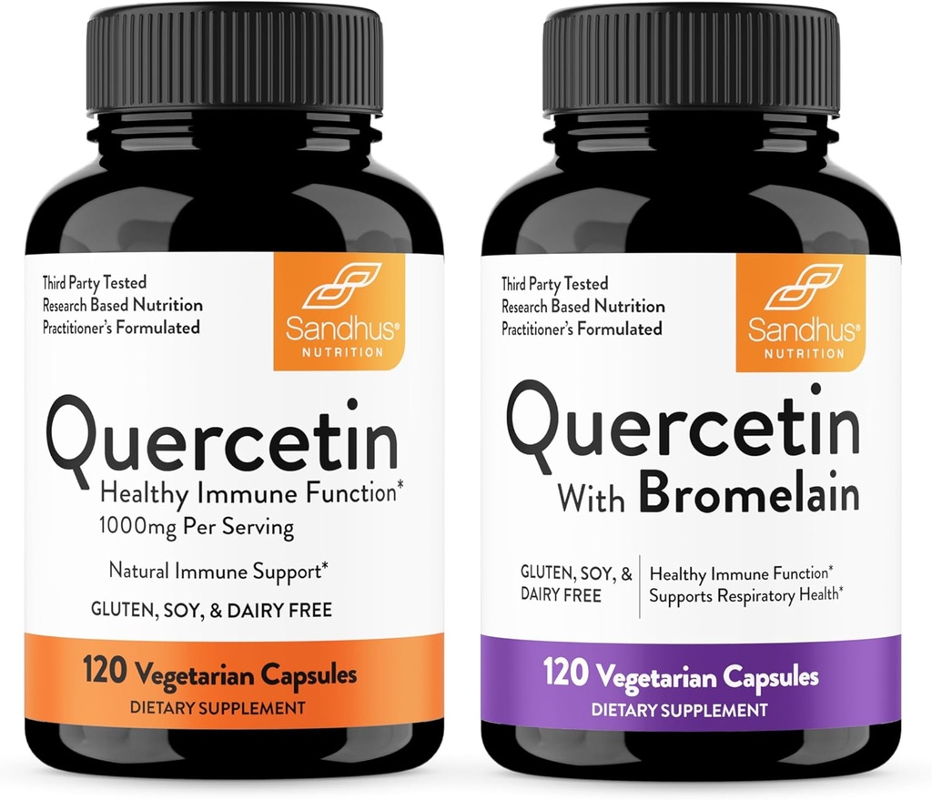 Sandhu's Quercetin 1000mg & Quercetin avec Bromelain 1000mg Par service Bioflavonoïds Supplément complexe de soutien à la santé immunitaire pour les hommes et les femmes