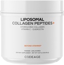 Codeage Collagène liposomique Peptides Poudre + Vitamine C & Quercetin, Complexe Phospholipide, Pâturage gazonné Hydrolysé Collagène Type I & III Supplément Tout-en-un, Non-OGM, 14.97 oz